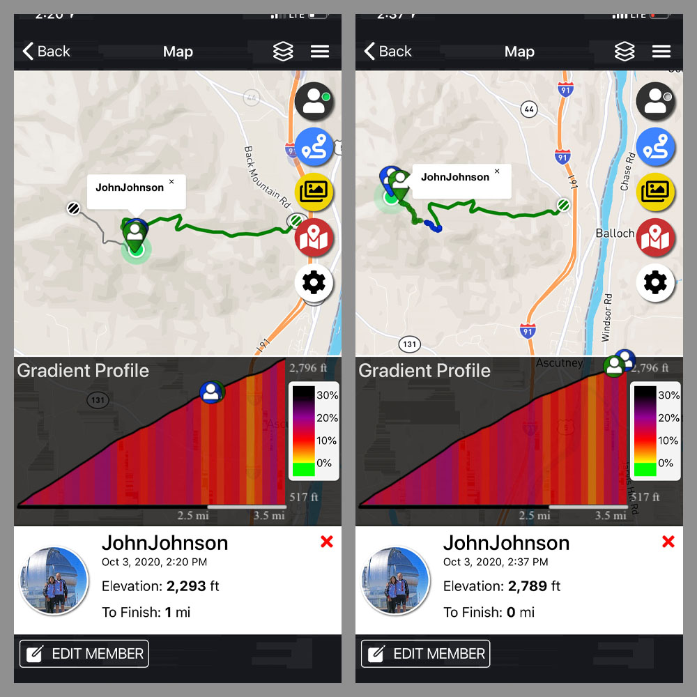 Cycling Mt. Ascutney, Vermont - PJAMM Adventure app showing climb grade and profile