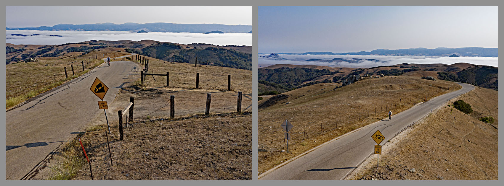 views from the top of the climb looking east, including fog rolling in