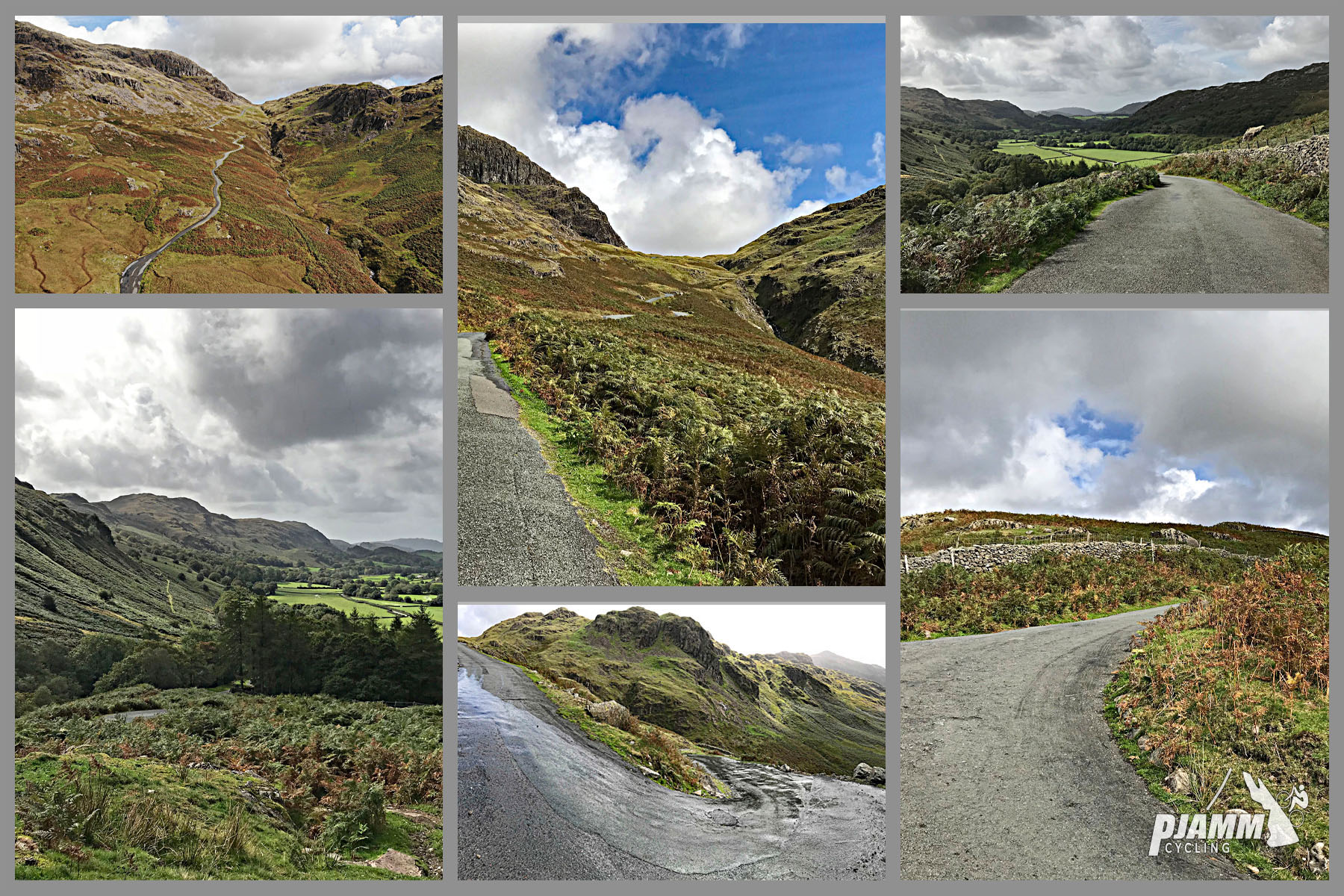 Bicycle climb Hardknott Pass #84 Simon Warren 100 Greatest Cycling Climbs  - bike, pjamm jackete at top on pile of rocks