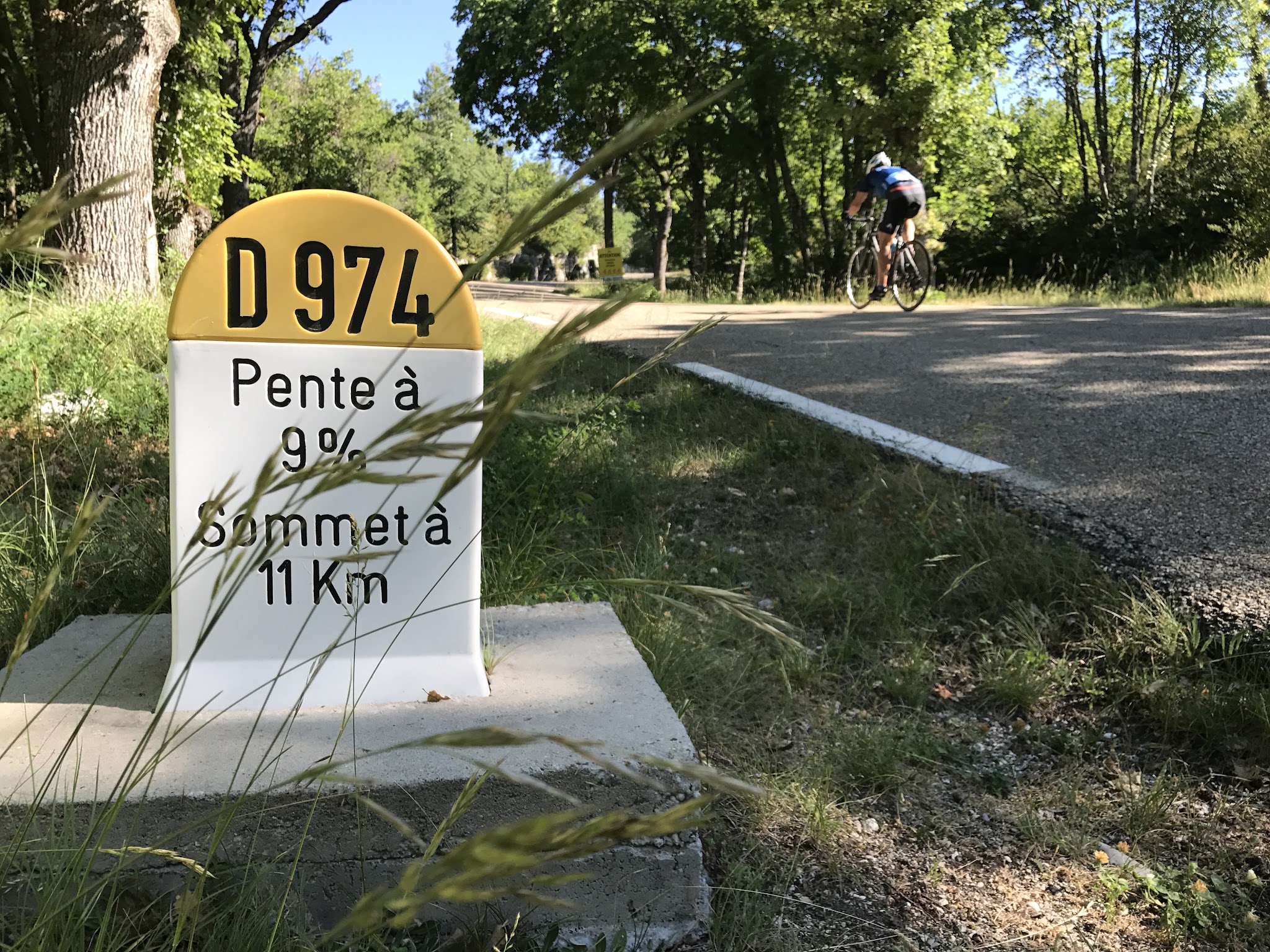 Cycling Mont Ventoux from Bedoin - road and km marker