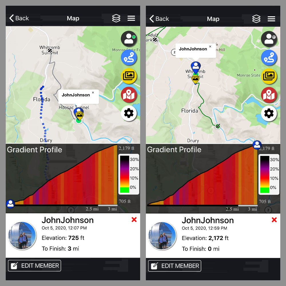 Cycling Whitcomb Hill Road, Massachusetts - PJAMM Adventure App shows climb grade and profile