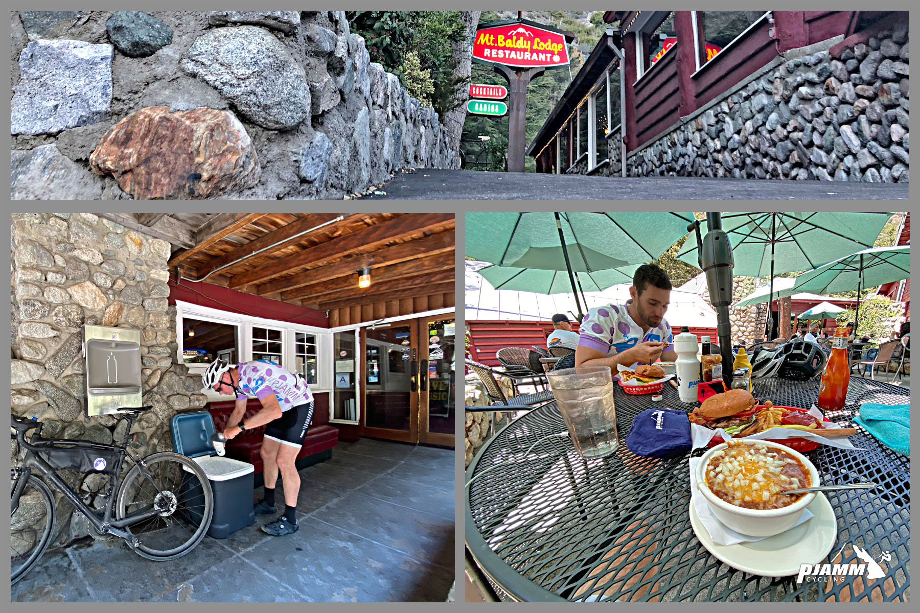 Photo collage of Mt. Baldy Lodge Restaurant - a bike friendly restaurant along the route