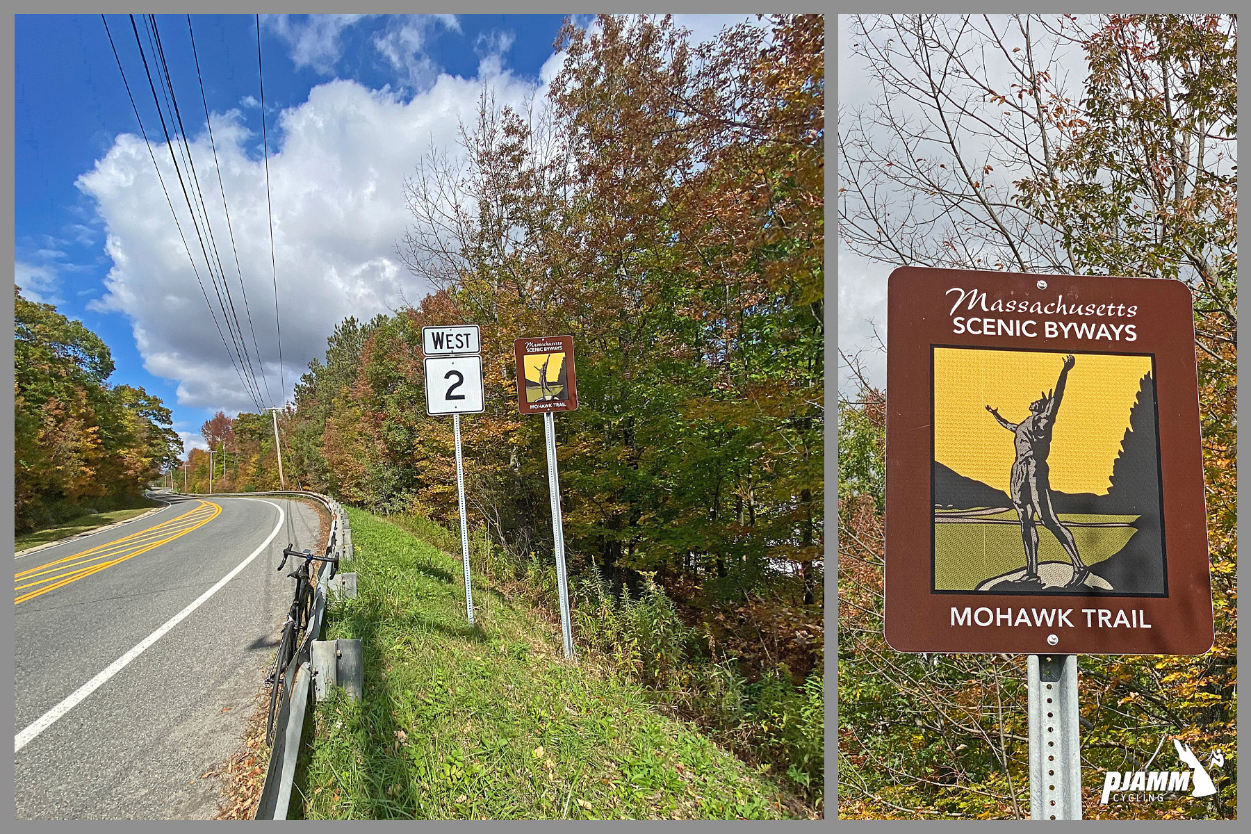 Cycling Whitcomb Hill Road, Massachusetts - road signs for Massachusetts Scenic Byway, West 2