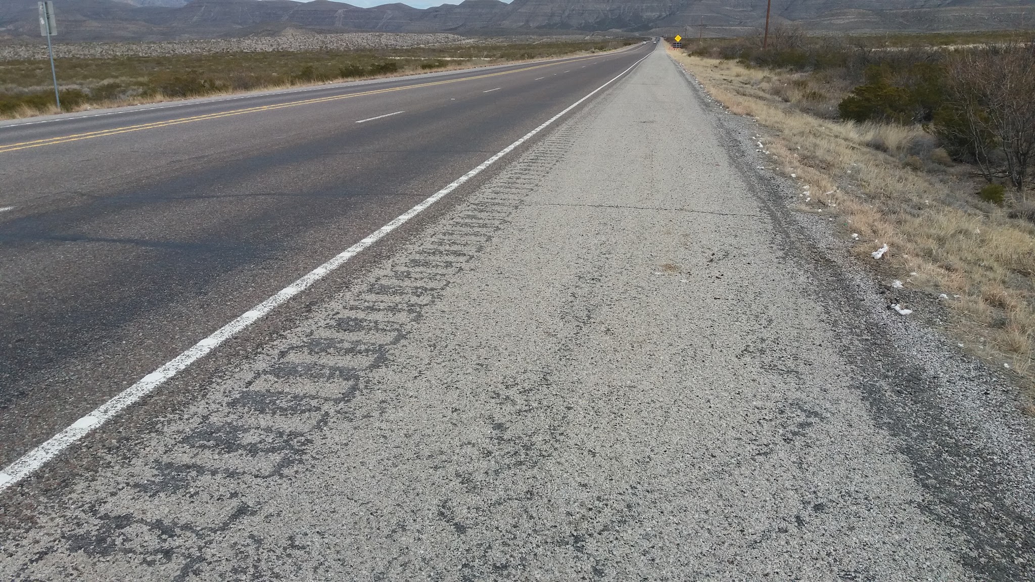 Bike climb Guadalupe Mountains - roadway and rumble strips