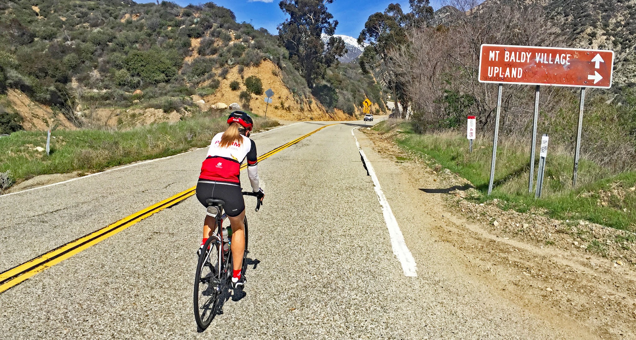 Cyclist on Mt. Baldy Road - bike, sign, PJAMM 