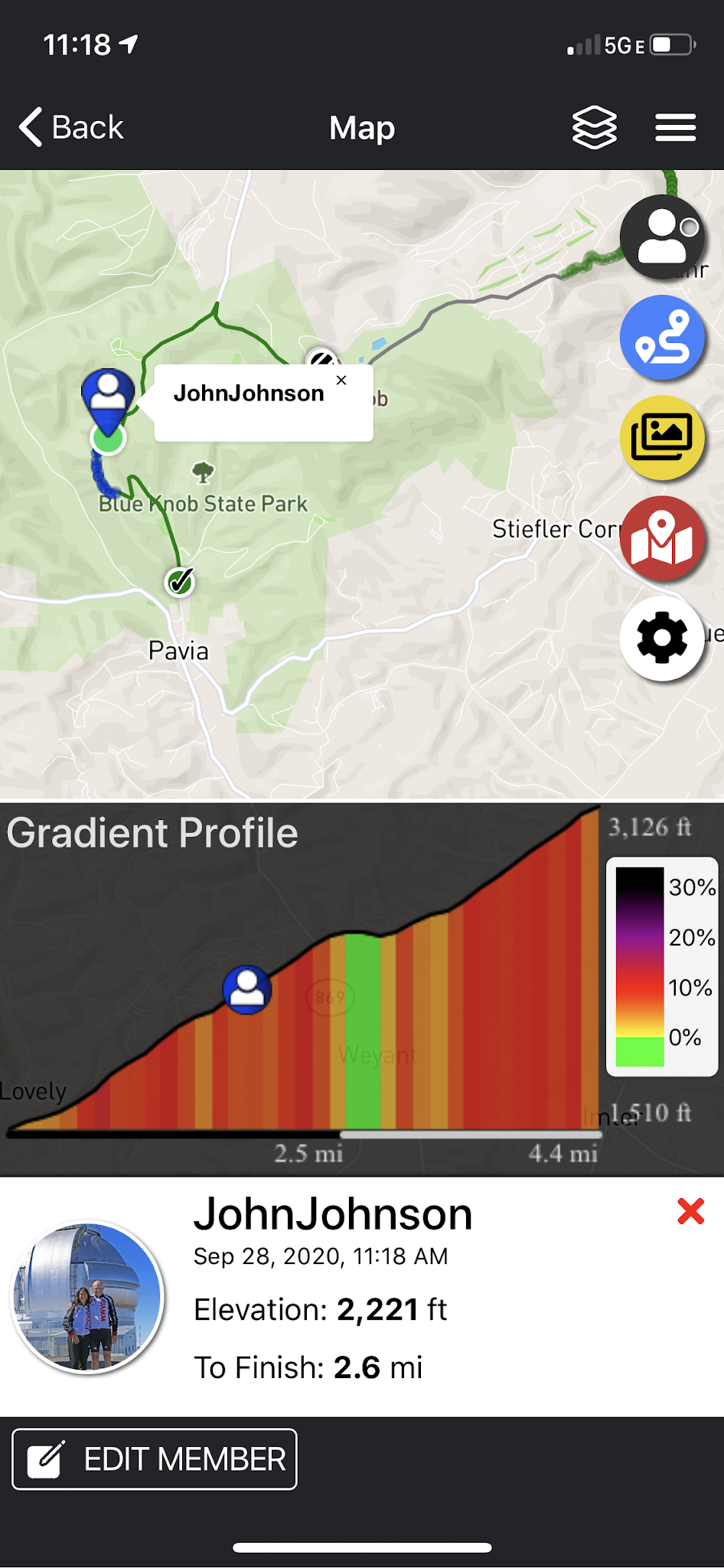 Cycling Pavia Road, Blue Knob State Park, Pennsylvania - PJAMM Adventure App showing climb grade and profile
