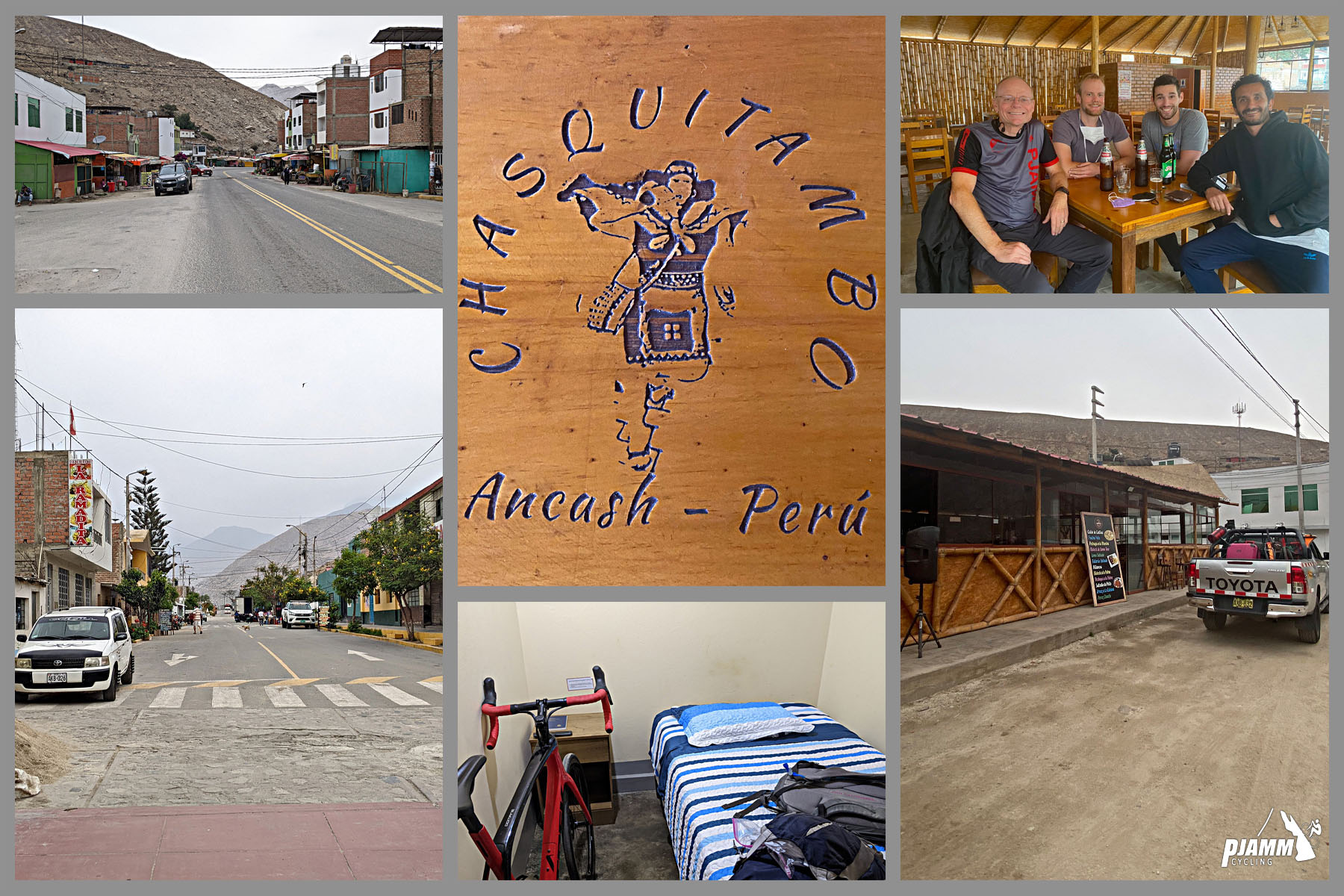 Cycling Conococha, Peru - photo collage shows the lodging in the Ancash Region of Peru, where PJAMM Cyclists stayed on their trip