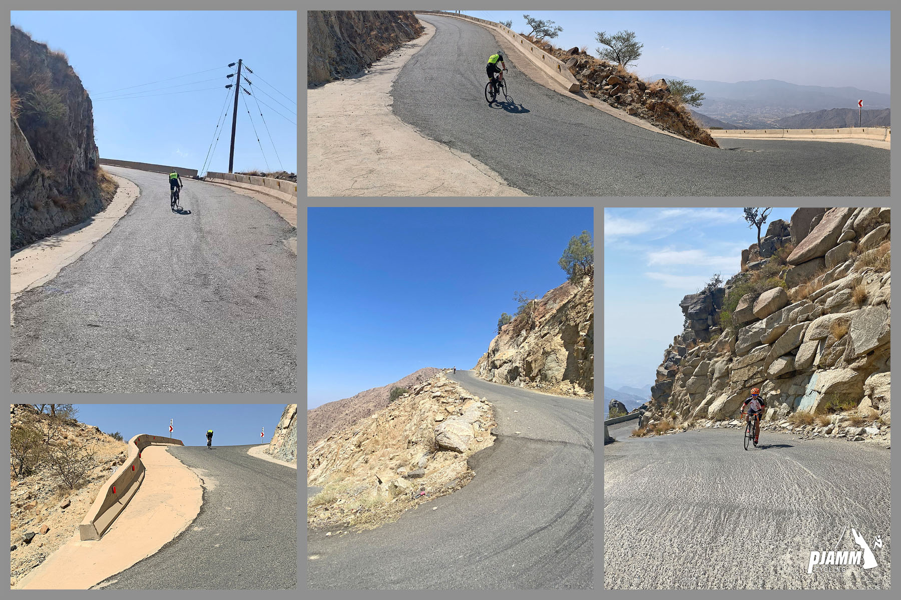 Cycling Sinan Road (Al Meger), Saudi Arabia - photo collage shows just how steep the pitch of the road is