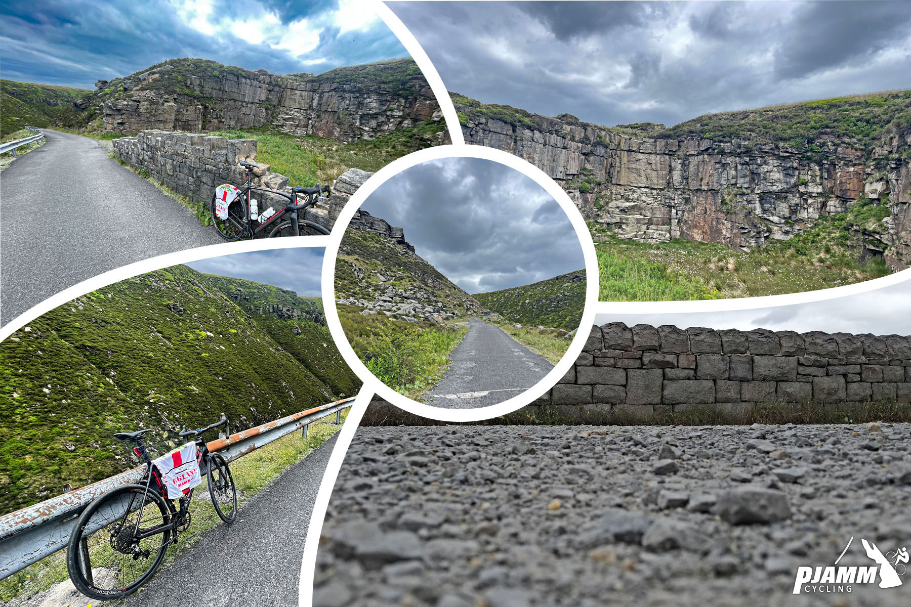 photo collage shows rock formations on hillside at mile 1.4