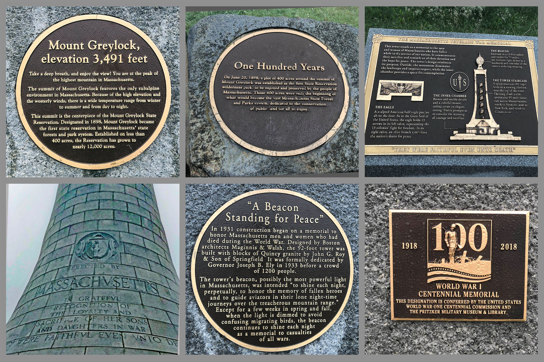 Cycling Mt. Greylock South, Massachusetts  - informative plaques displayed at the Mt. Greylock Veterans Memorial 