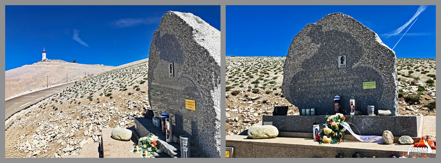 large stone memorial along roadside for Tom Simpson