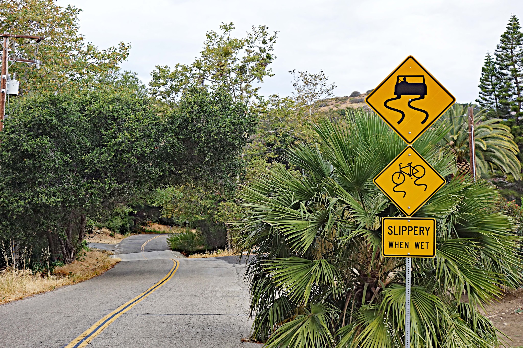 Climbing Refugio Road by bike - road and bicycle sign