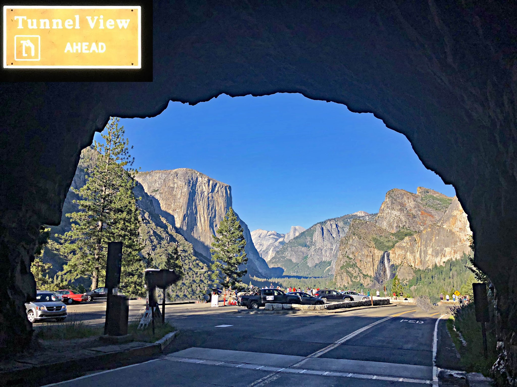 Cycling Glacier Point - view from inside tunnel at Tunnel View - Half Dome and El Capitan