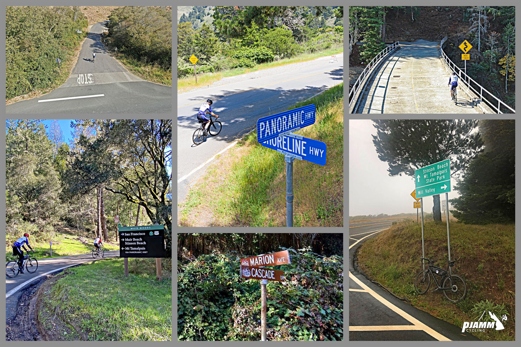signs along the route, intersection of Panoramic Highway and Shoreline Highway; intersection of Marion and Cascade