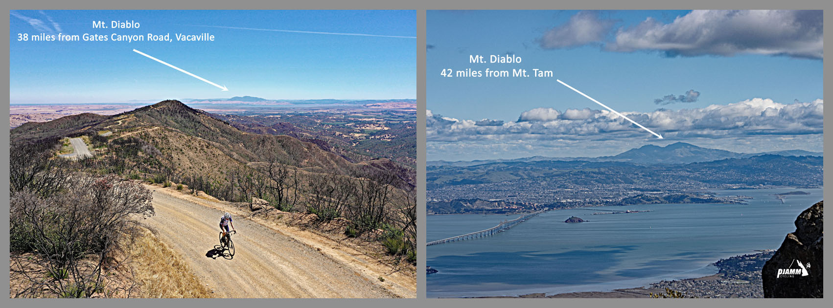 Mt. Diablo as seen from Gates Canyon Road in Vacaville, and as seen from Mt. Tamalpais