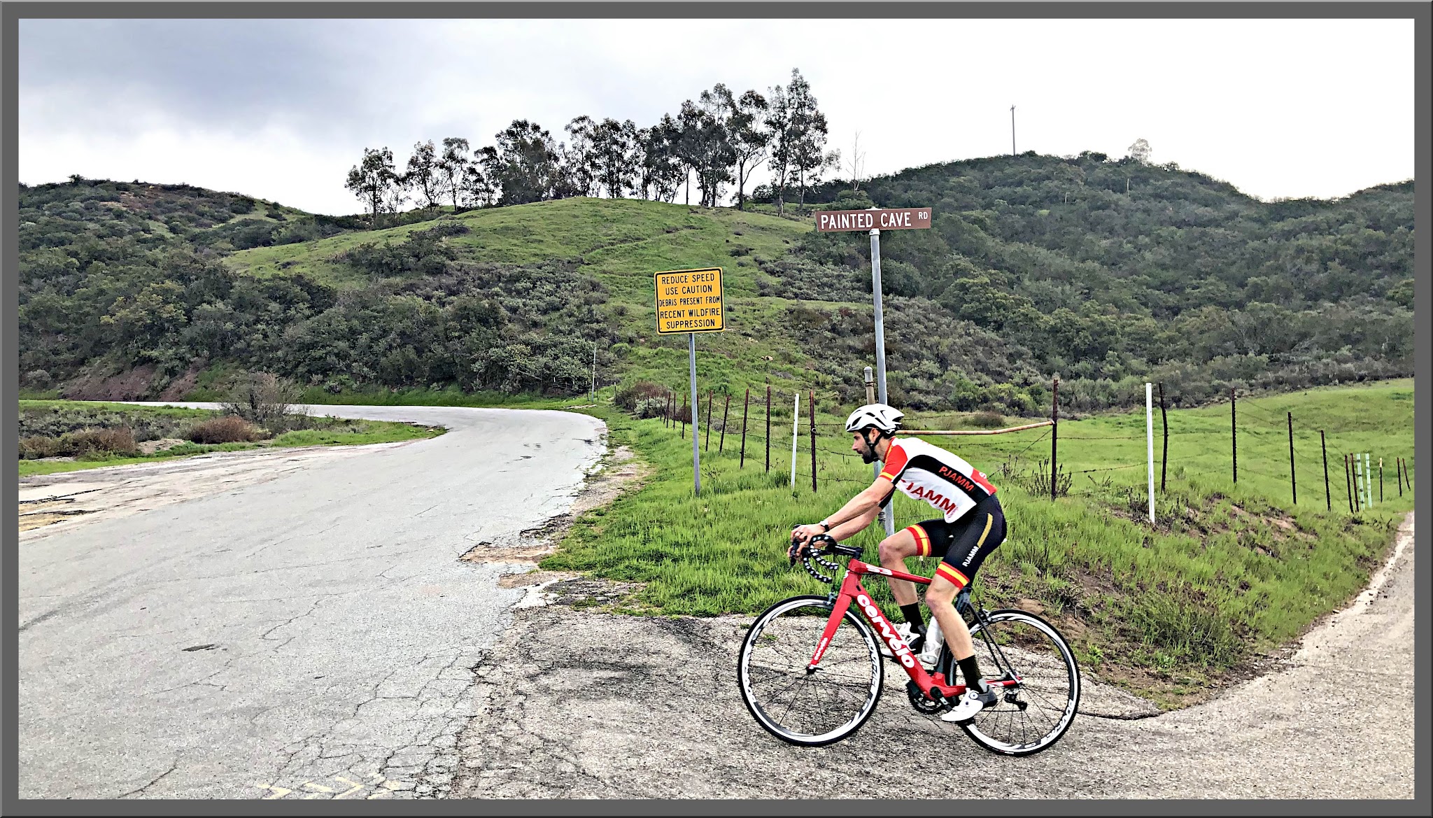 Cycling San Marcos-Painted Cave Roads aerial drone photo of the finish