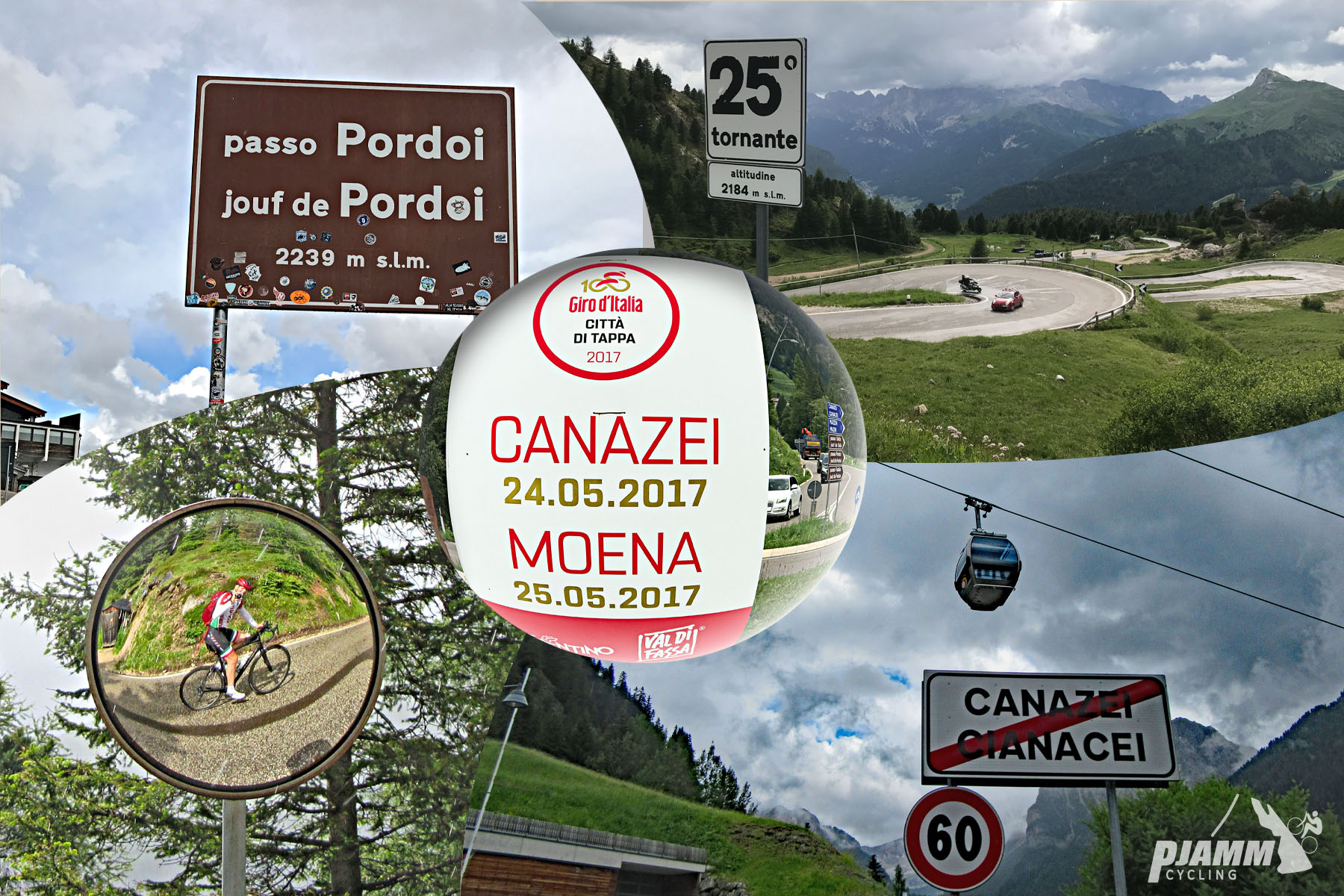 Cycling Passo Pordoi from Canazei  - road signs for Passo Pordoi and Canezi, 25 degree torante