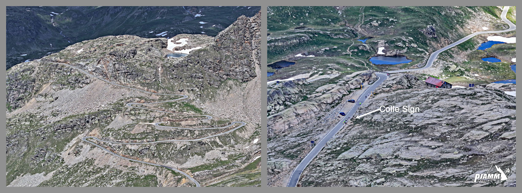 Cycling Colle de Nivolet, Italy - aerial drone view of the final hairpins and climb's finish