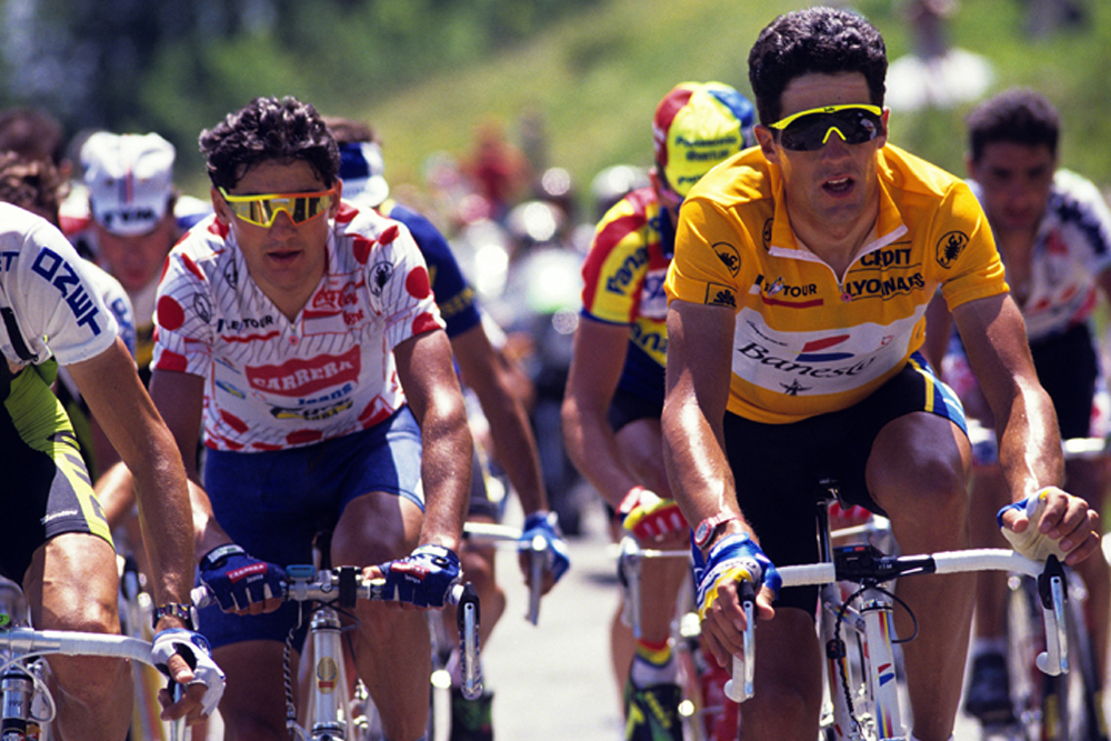 Claudio Chiapucci (KOM jersey) and Miguel Indurain (leader’s jersey)