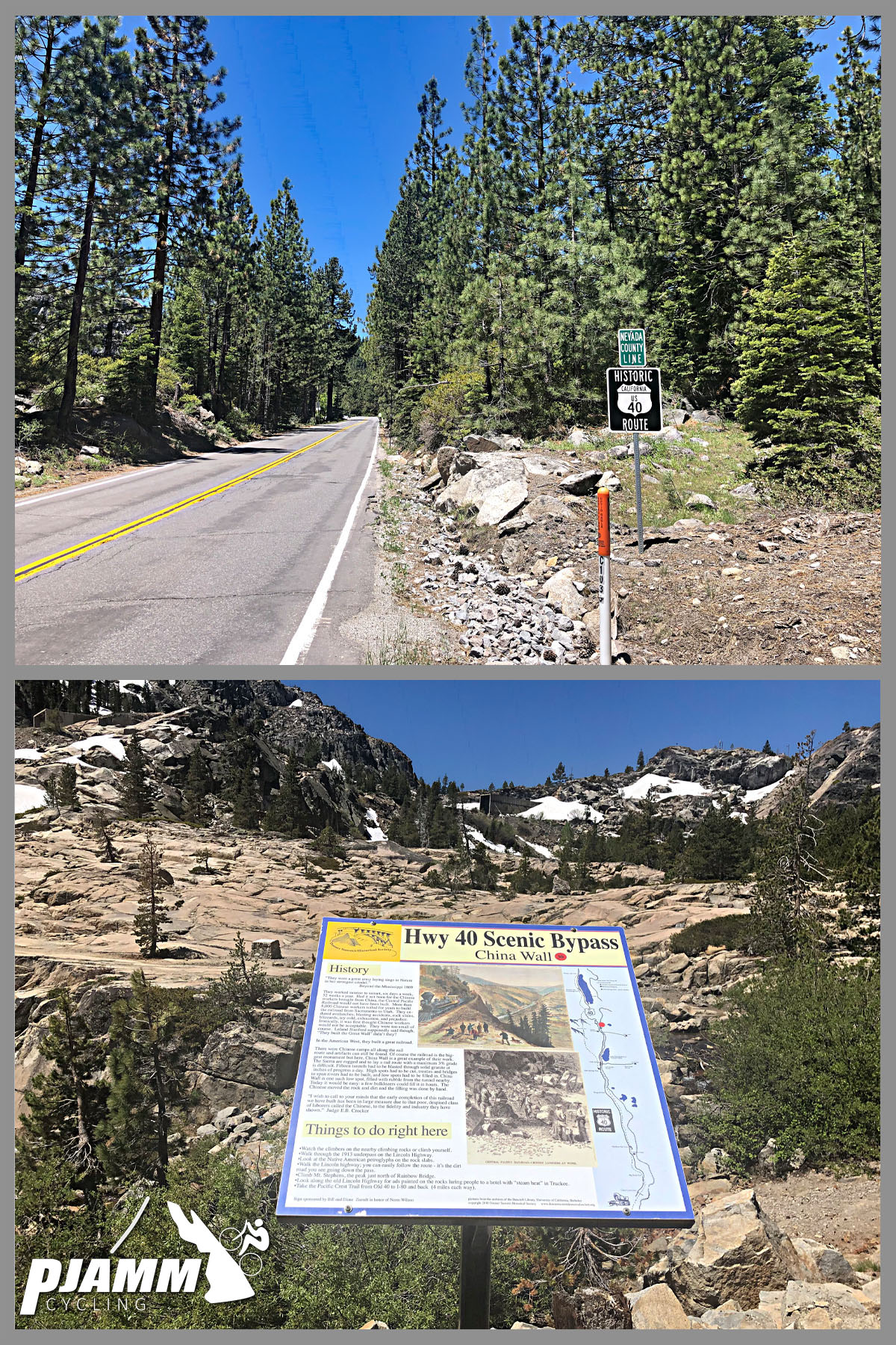 Donner Pass (Donner Summit) Bicycle climb Donner Pass (Donner Summit) - sign for China Wall and Railroad