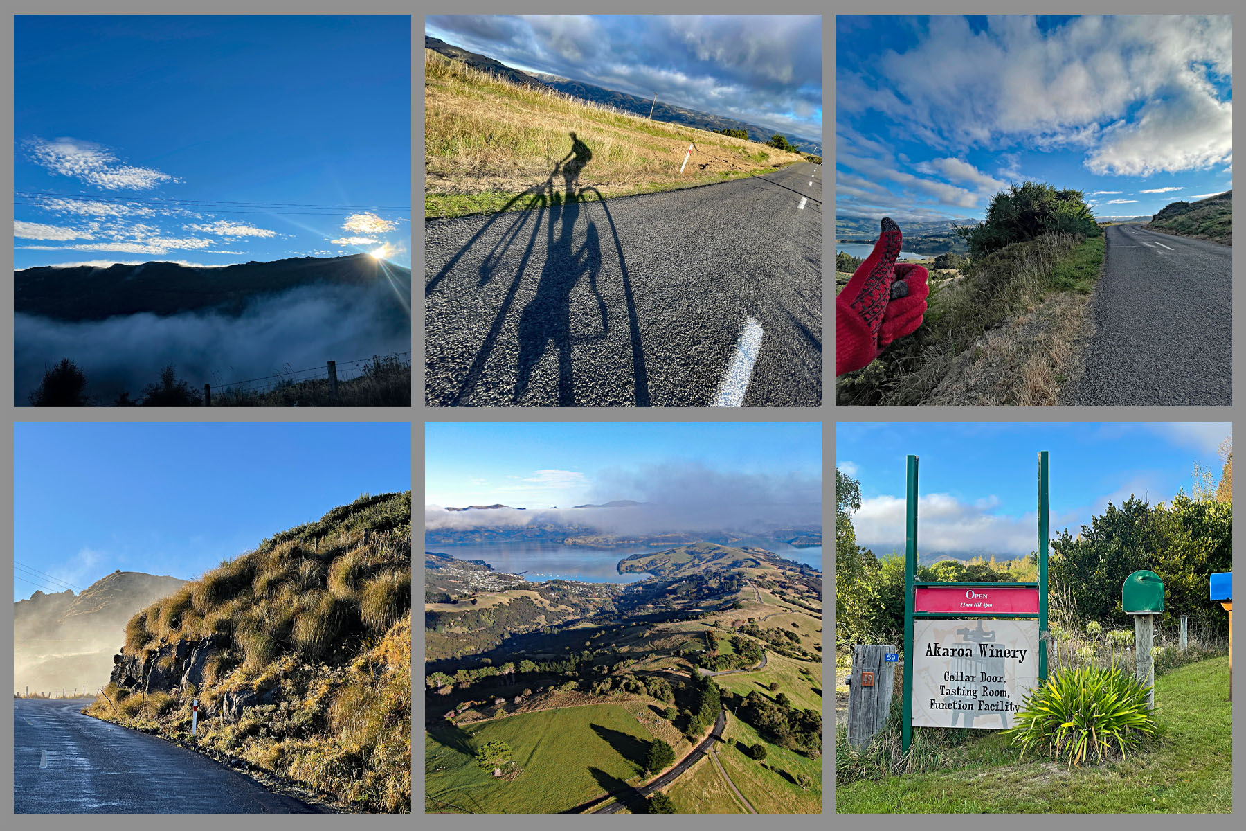 picture perfect views along the climb, green hillsides, blue skies, sign for wineries