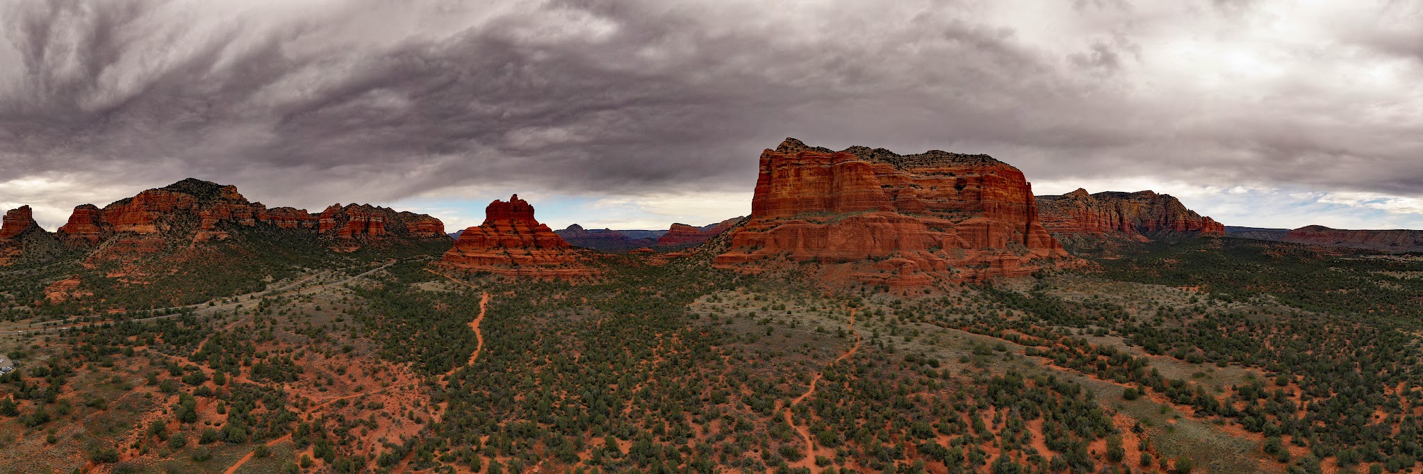 Cycling Sedona and Hwy 89A - aerial drone photo of Baby Bell Rock and Courthouse Butte