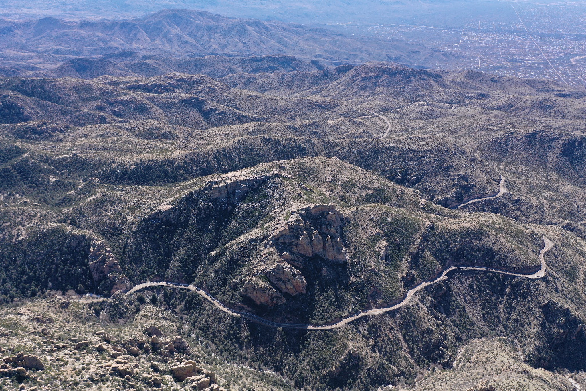 Cycling Mt. Lemmon - aerial drone photo of miles 4-10.