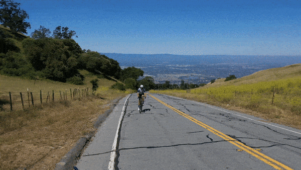 Bicycle climb of Quimby Road - horses and roadway, fields