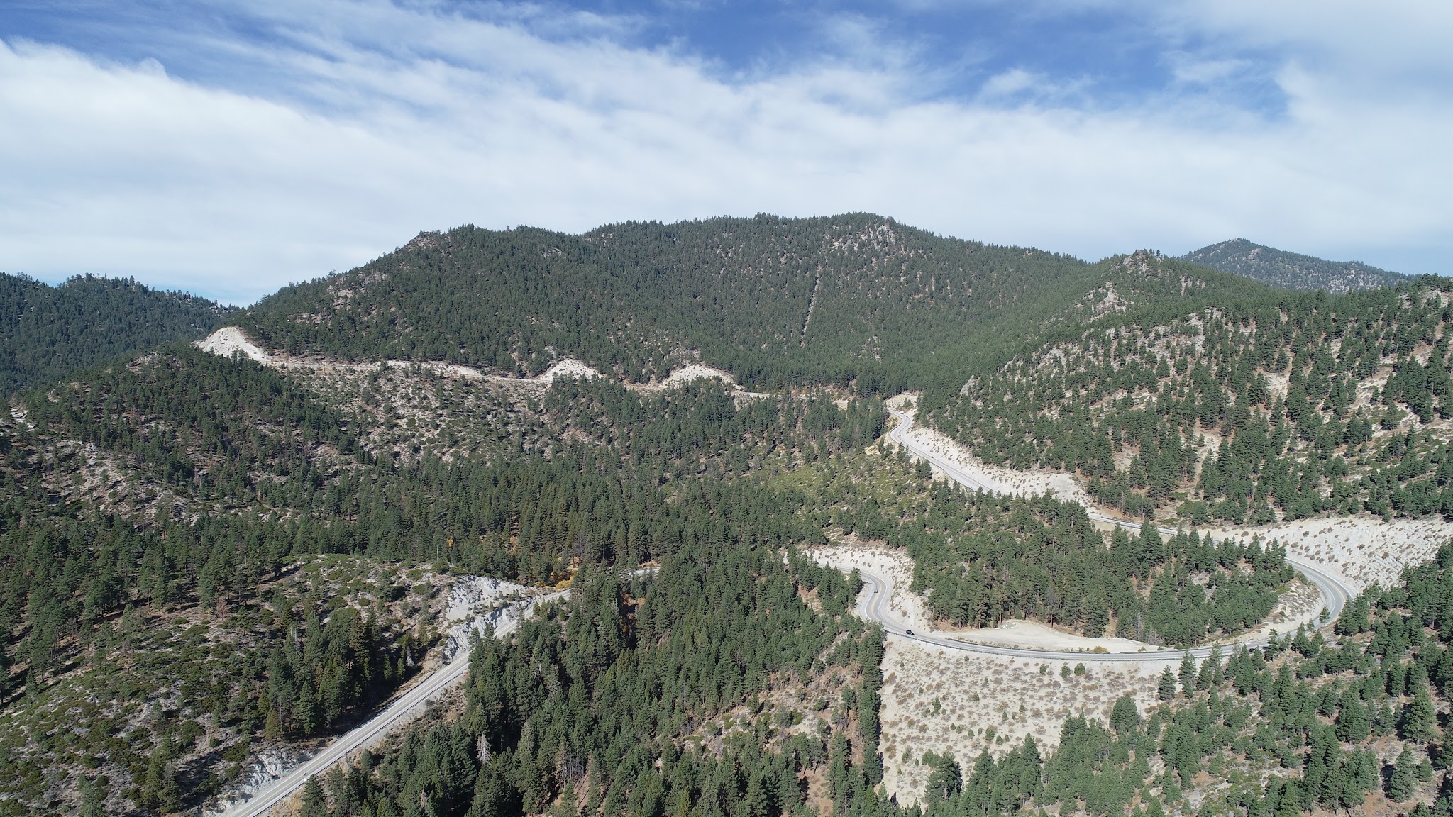 Drone photo of Kingsbury Grade near Daggett pass while climbing by bike. 