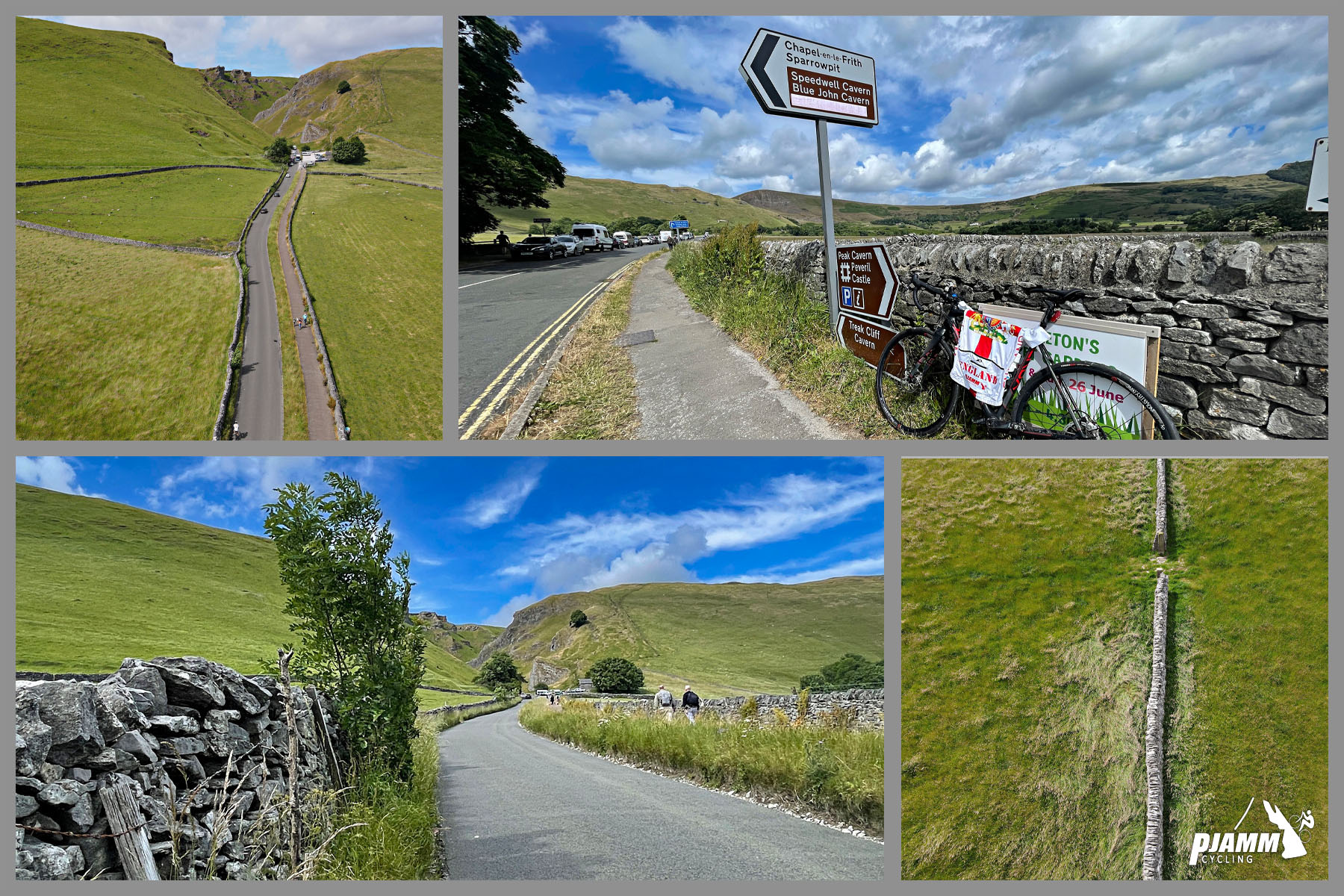 photo collage shows stone-lined country road surrounded by green pastureland