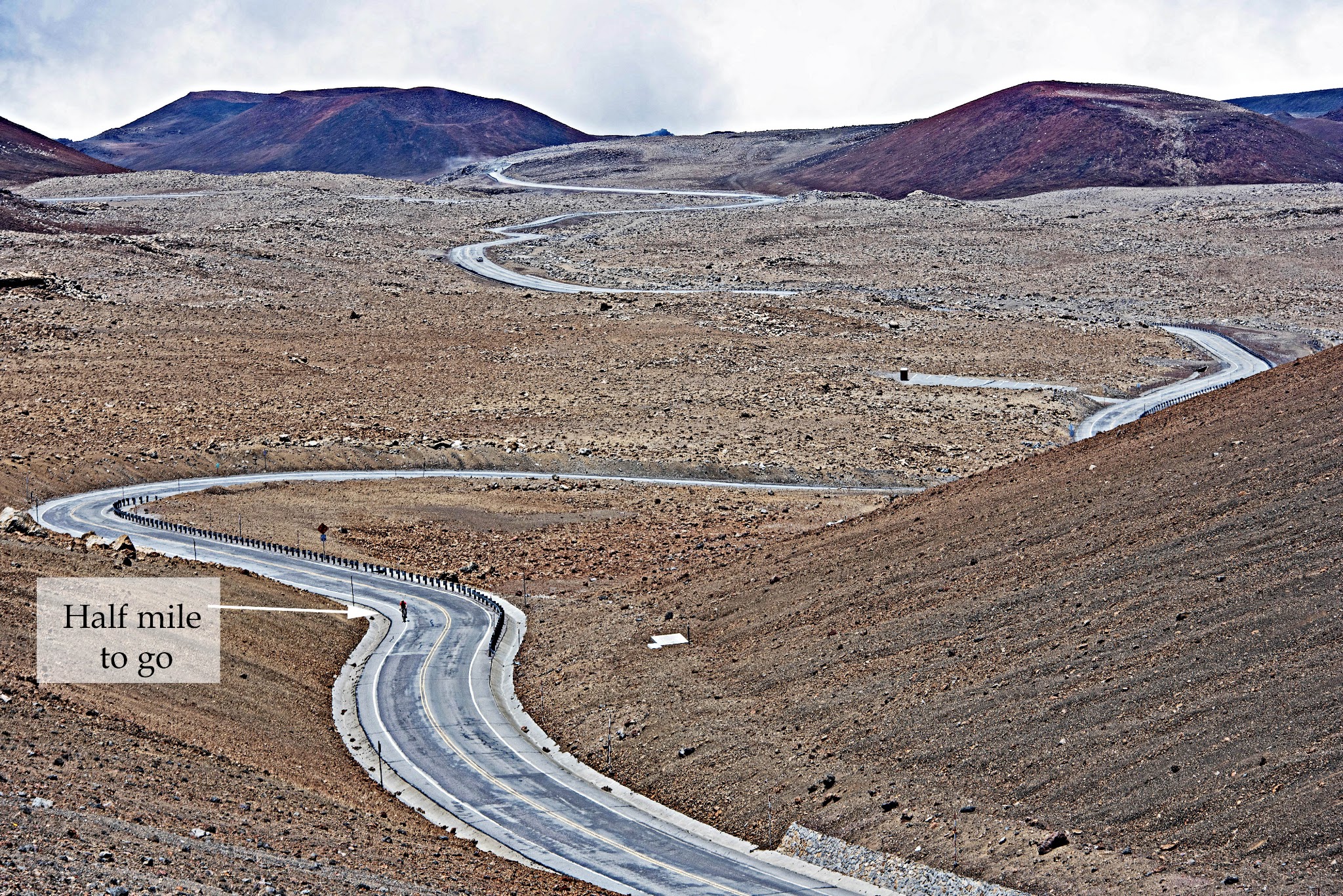 Cycling Top US Bike Climbs - road, volcano, clouds on Mauna Kea