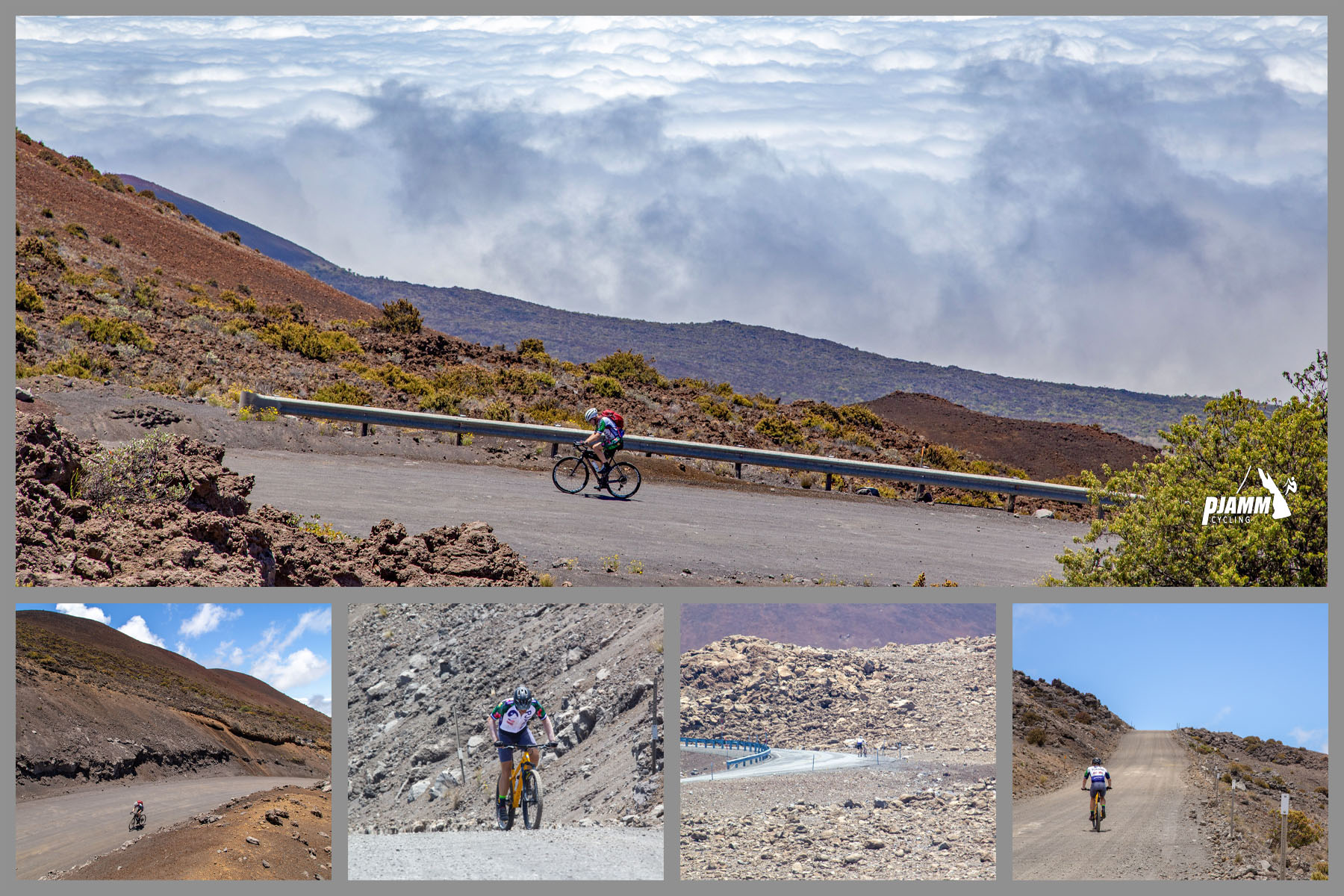 PJAMM Cyclists make their way up the gravel portion of the roadway climbing Mauna Kea