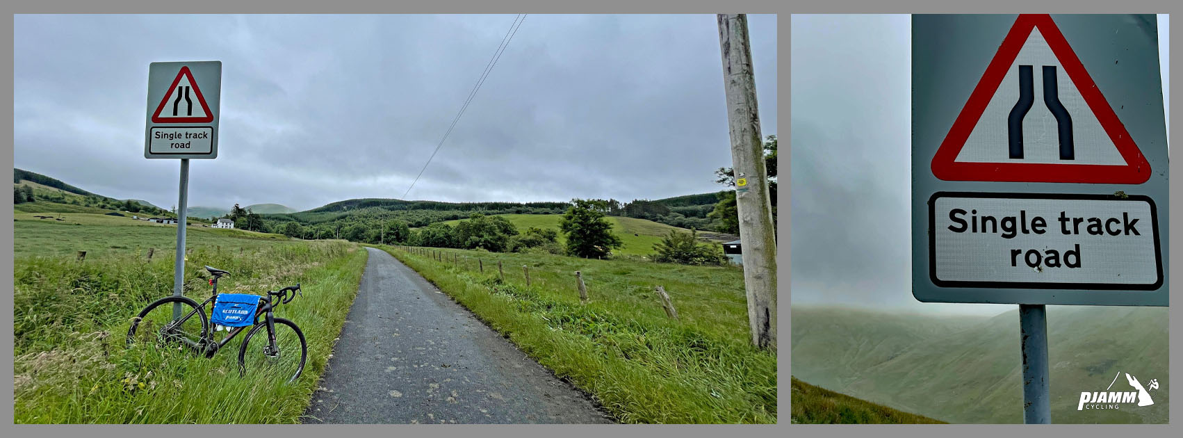 street sign reads "Single Track Road"