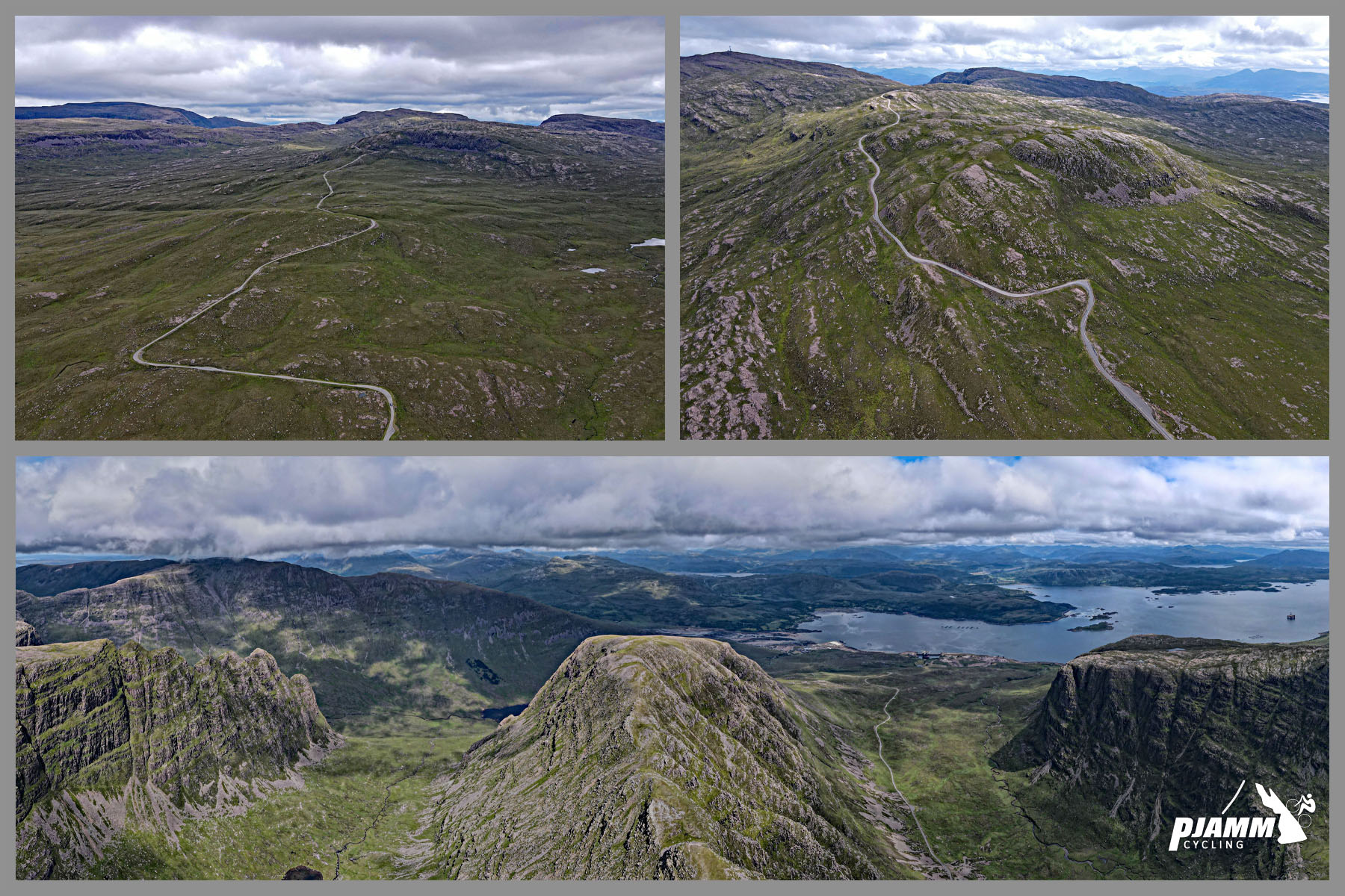Top two photos are the route from Applecross to the top.
Bottom left is Coire na Ba (Corrie of the Cattle)