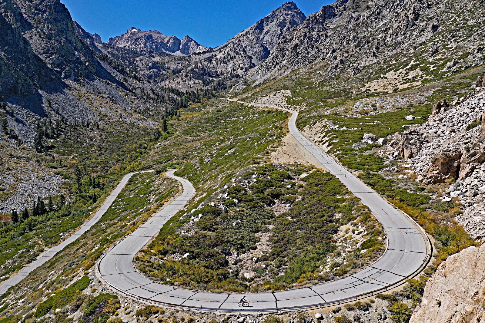 Onion Valley Road - Top 10 California Bike Climbs - Cyclist nearing the top of Onion Valley Road