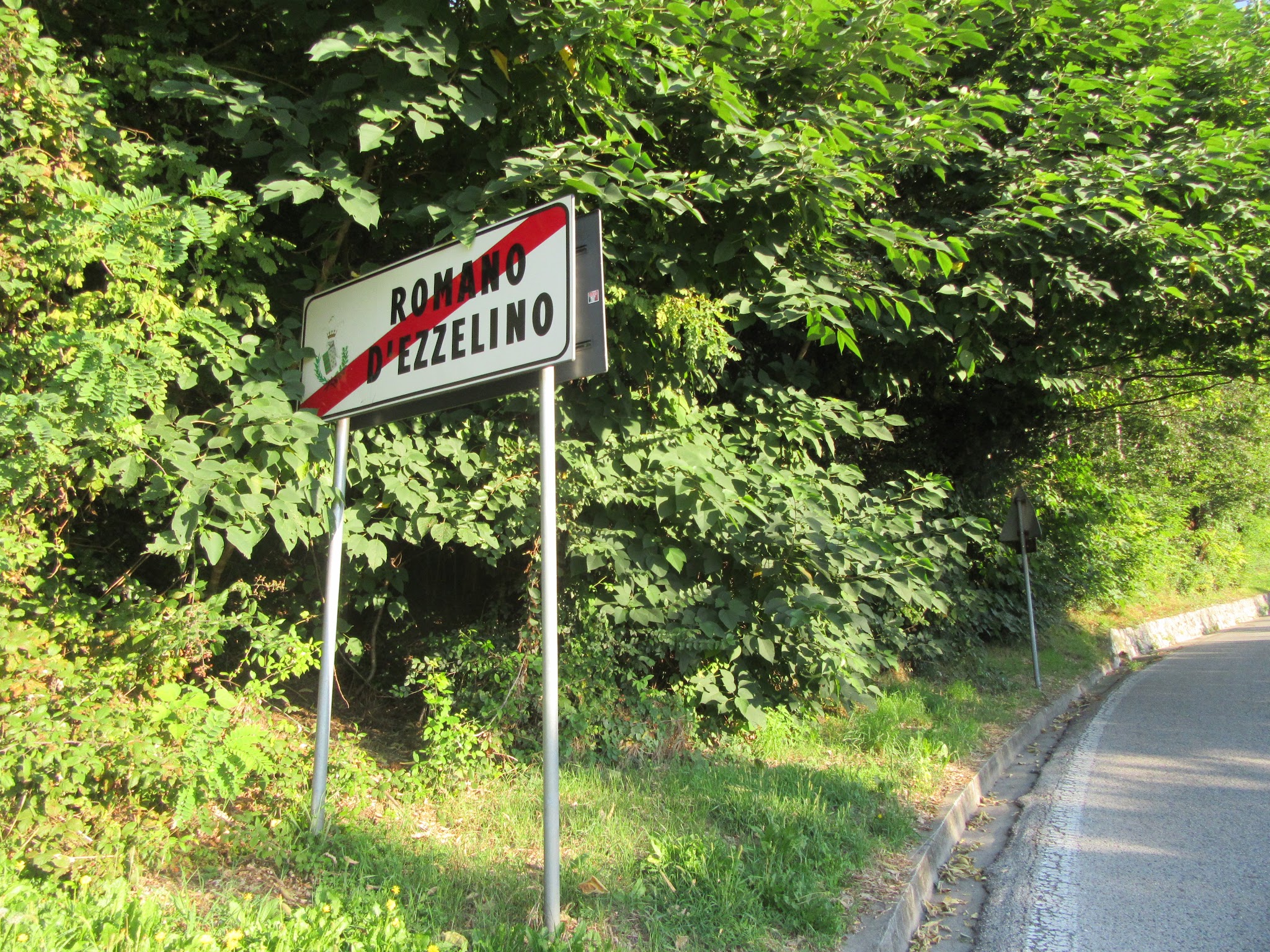 Bike climb of Monte Grappa from Romano d'Ezzilino - leaving Romano d'Ezzilino sign.