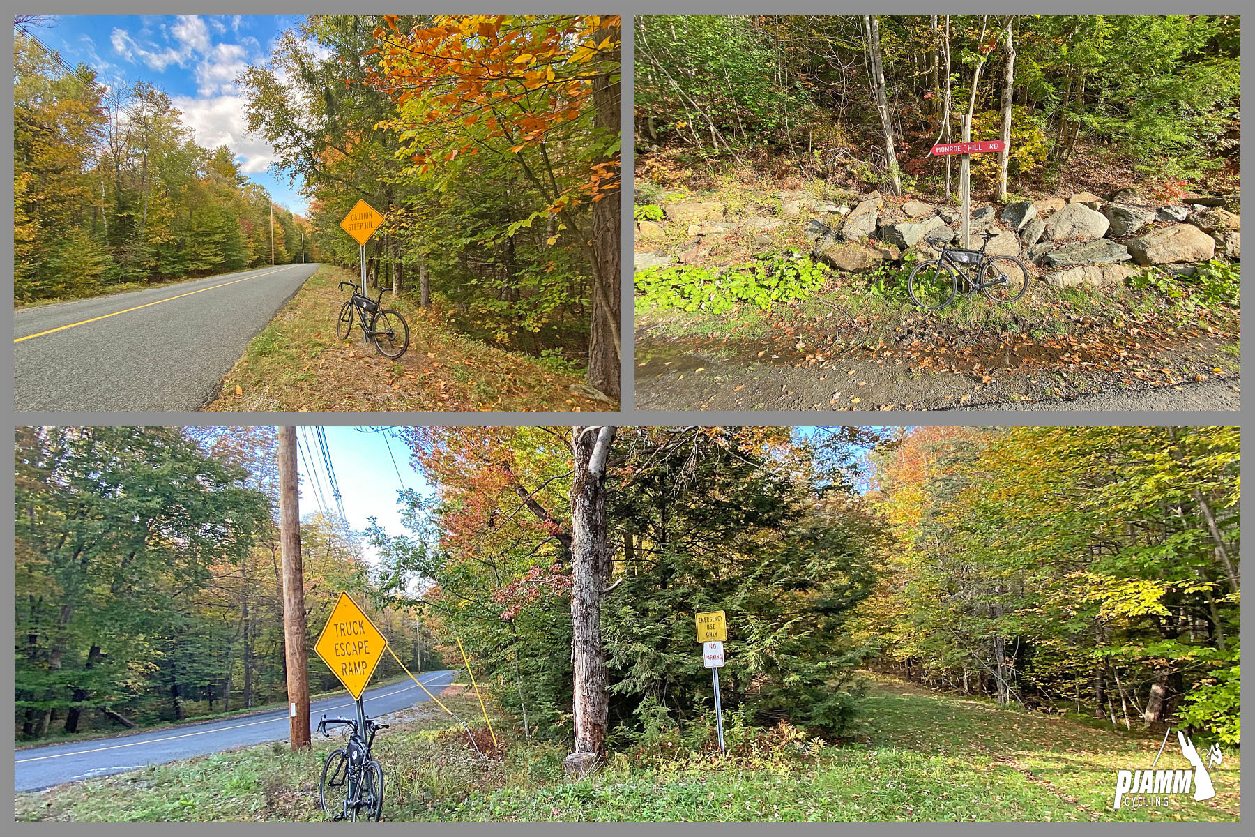 Cycling Monroe Hill Road, Massachusetts  - bike parked next to sign reading "Truck Estate Ramp"