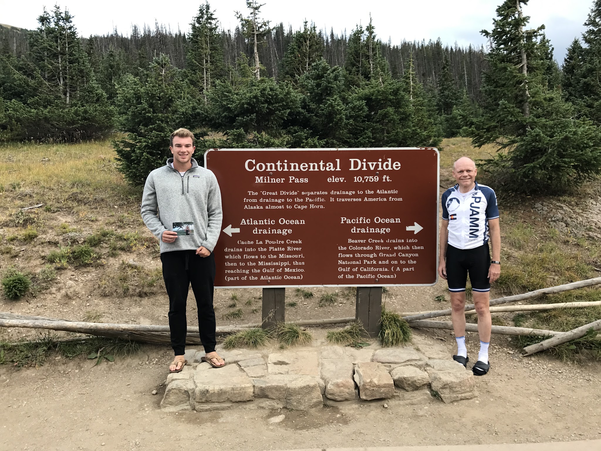 Cycling Independence Pass from Aspen, Colorado - standing in front of trail signs for the Continental Divide