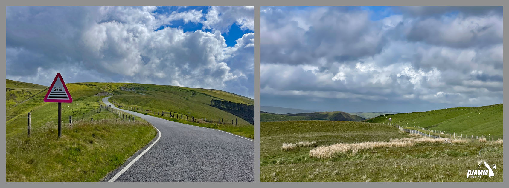 lush green pasturelands with road sign warning of a cattle guard