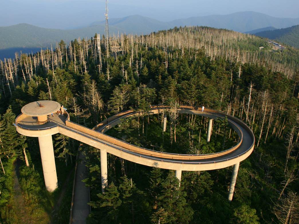 Cycling Clingmans Dome, Tennessee - aerial view of Clingmans Dome Observation Tower