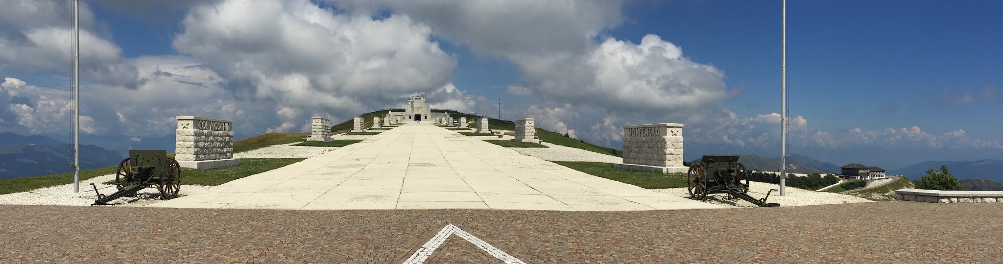 Cycling Monte Grappa from Possagno  - top of Sacrario del Monte Grappa, canons and walkway