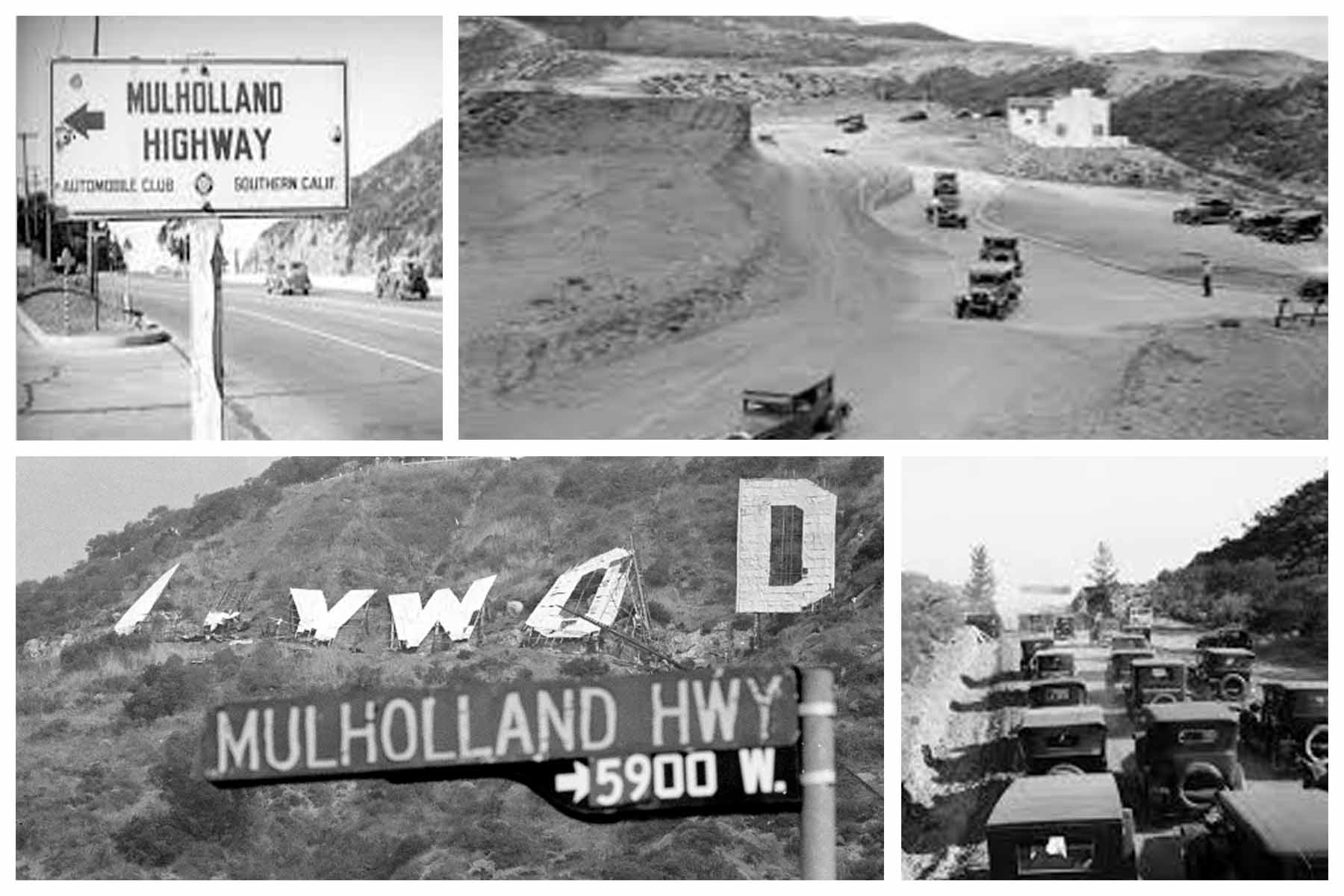 Cycling Mulholland Highway from Pacific Coast Highway - historic black and white photos of Mulholland Highway in the 1920s