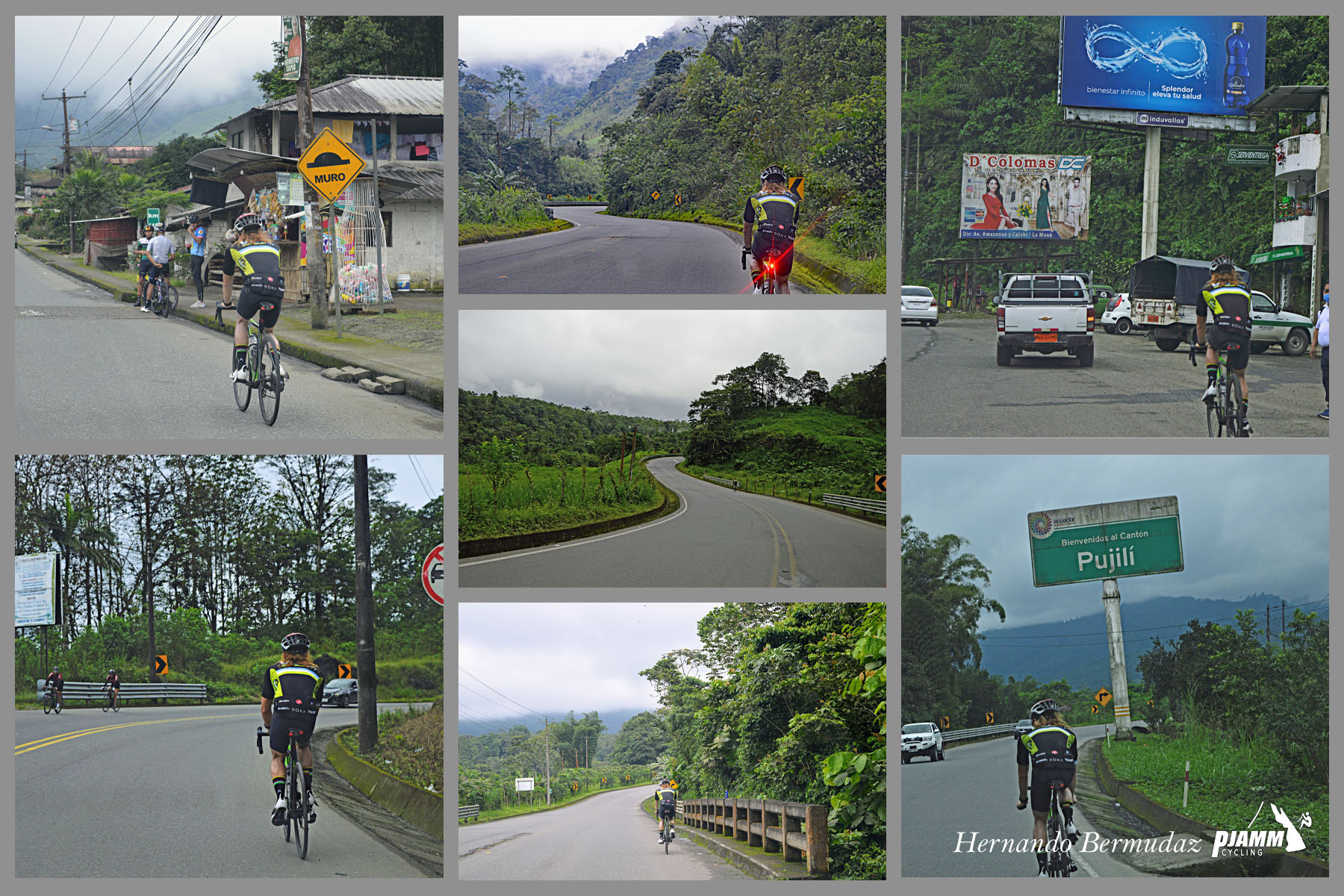 Cycling Apagua, Ecuador  - views of PJAMM cyclist along the climb, Ecuadorian mountain towns, lush green landscape