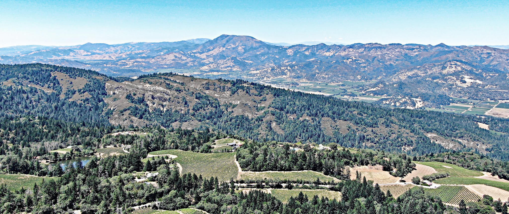 Spring Mountain Road - aerial drone panorama photo of Napa Valley and Mt. St. Helena
