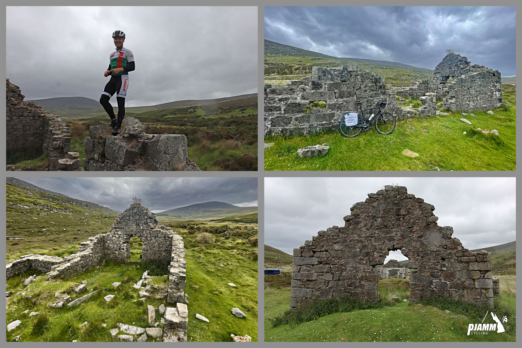 Cycling Wicklow Gap East, Ireland ruins of an old quarry house