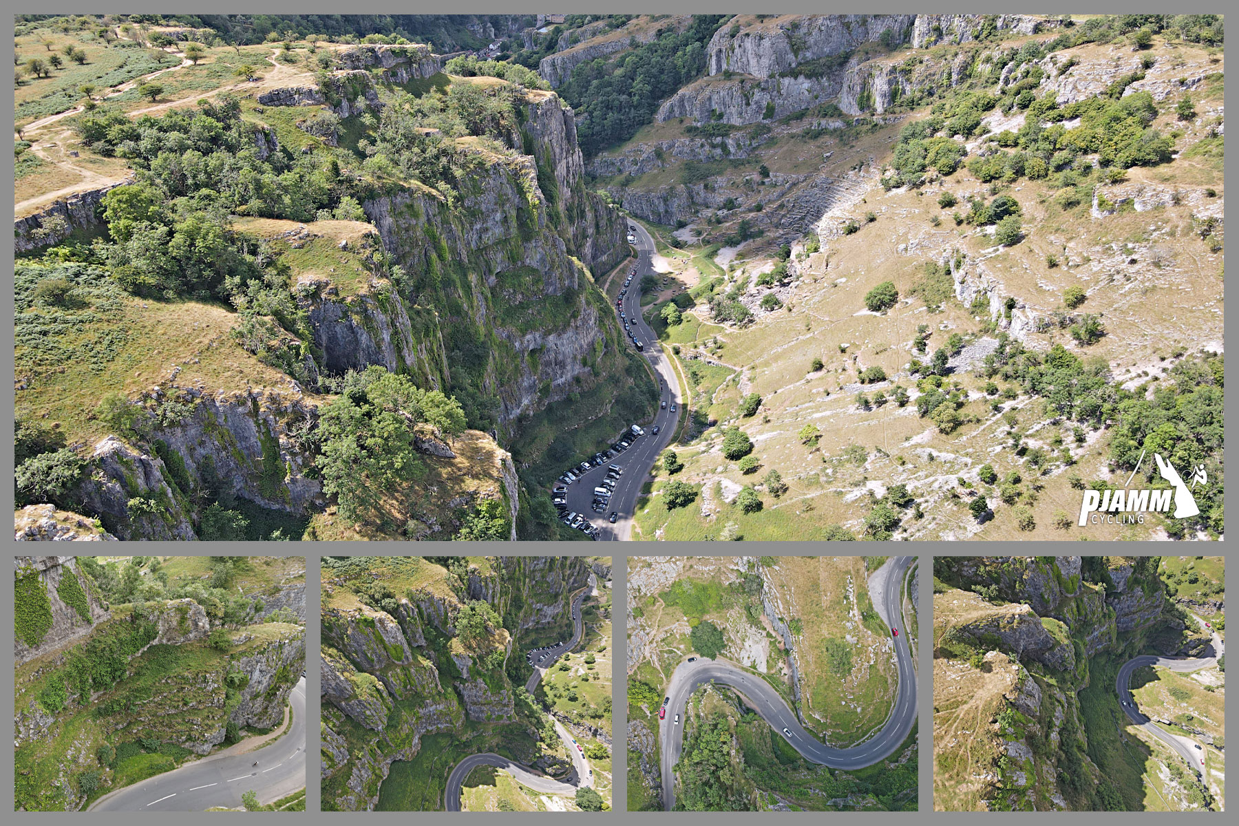 England's Most Epic Bike Climbs aerial drone views of the limestone cliffs of Cheddar Gorge