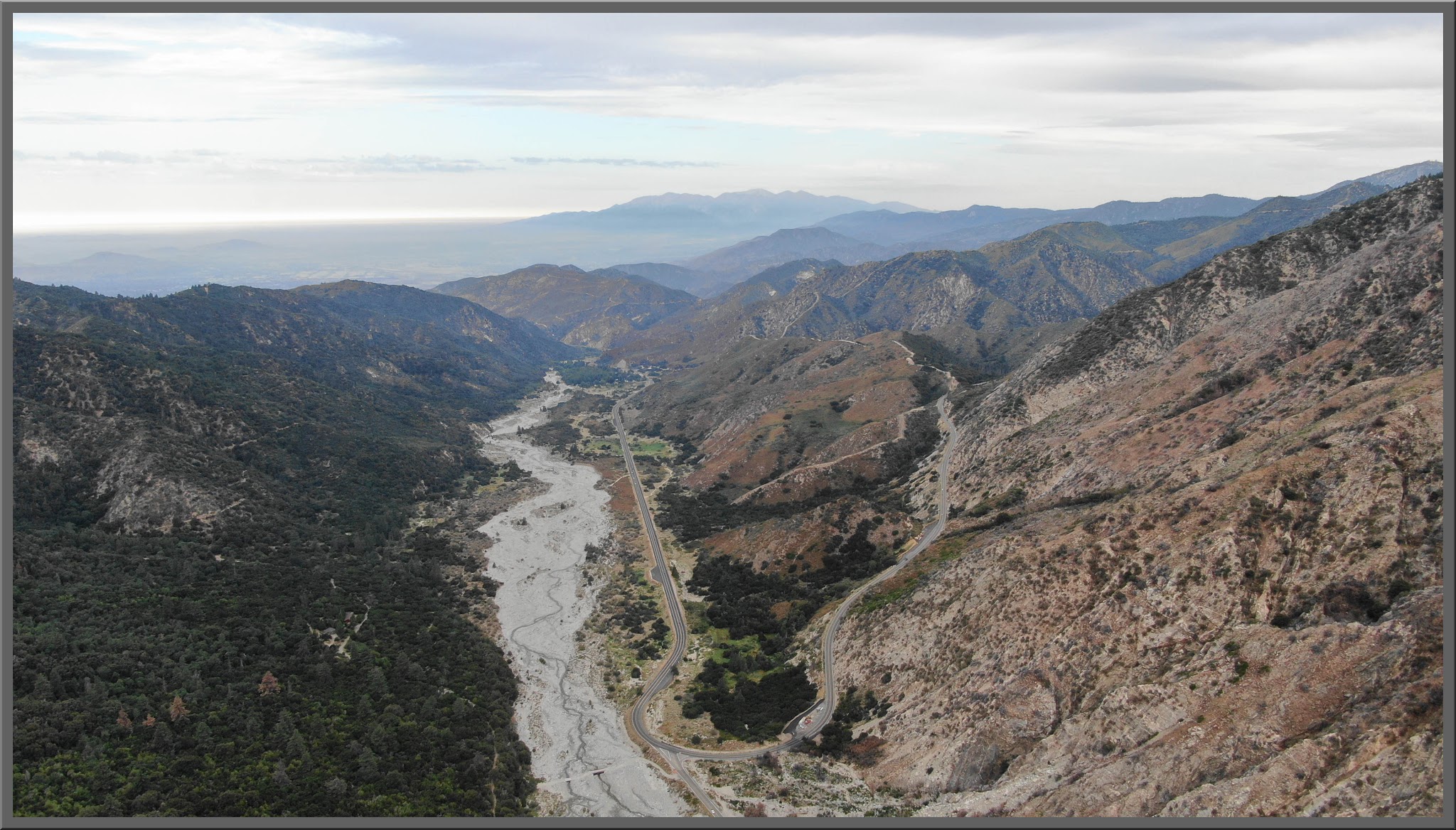 Climbing Onyx Summit by bike - aerial drone view of Onyx Summit bike climb