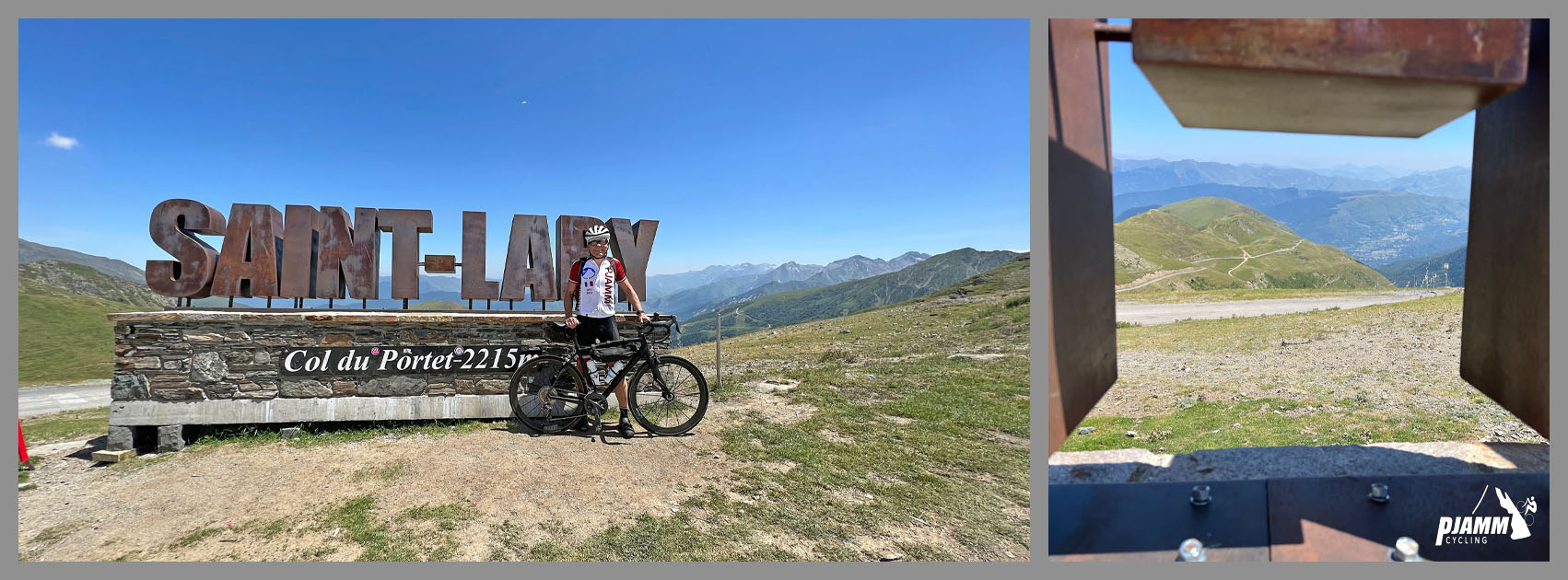Cycling Col de Portet bike parked in front of sign at climb's finish: Saint-Lary Col du Portet