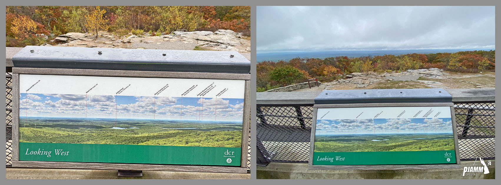 Cycling Wachusett Mountain North, Massachusetts  - informational signs looking West from summit