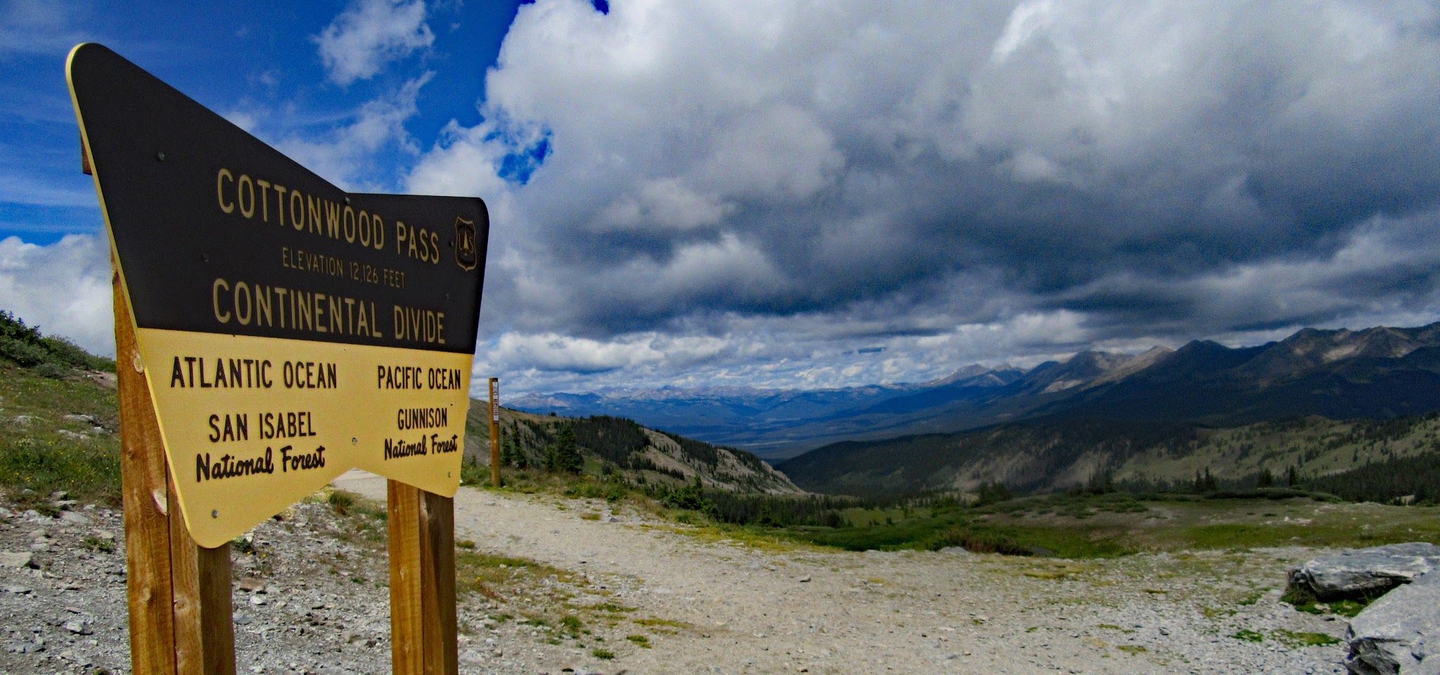 Cottonwood Pass - Continental Divide Bike climb to Cottonwood Pass - Continental Divide sign.